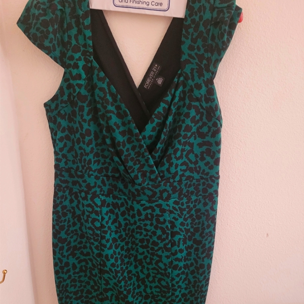 Forever21 Green Leopard Dress XL